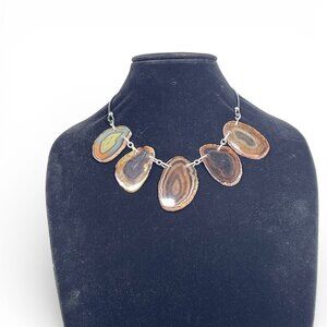 J.Jill Natural Agate Slice Statement Necklace Brown Earth Tone Stone Jewelry